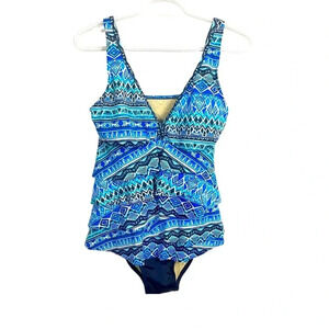 Penbrooke Tummy Control One Piece Swimsuit with Front Ruffles, Adjustable Straps